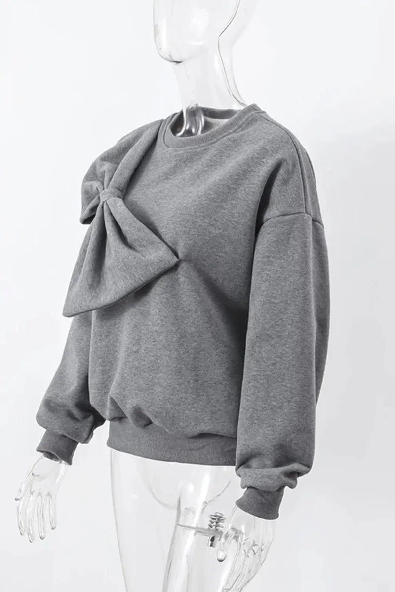Casual Bow Decor O Neck Sweats(5 Colors)