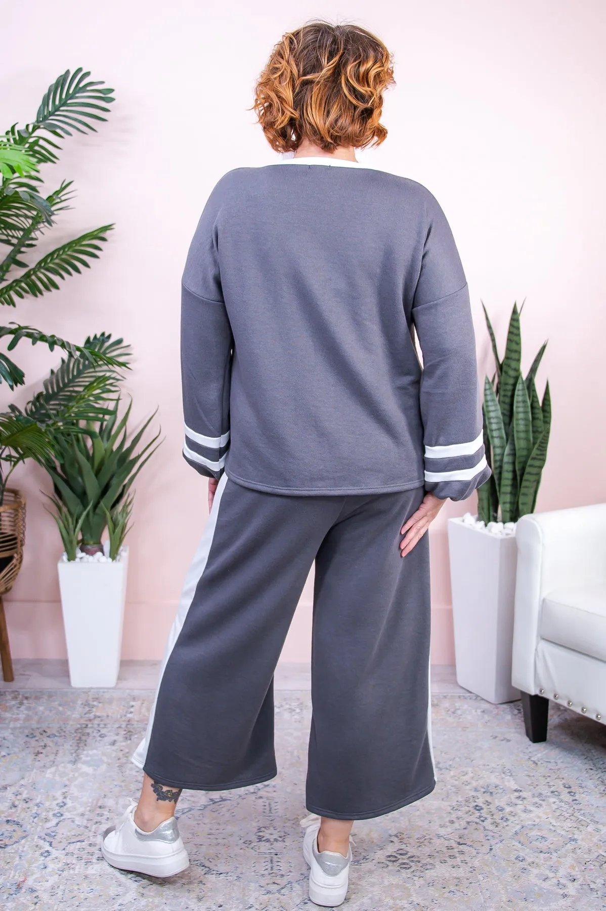 Casual Charm Charcoal/White Top - T8776CH