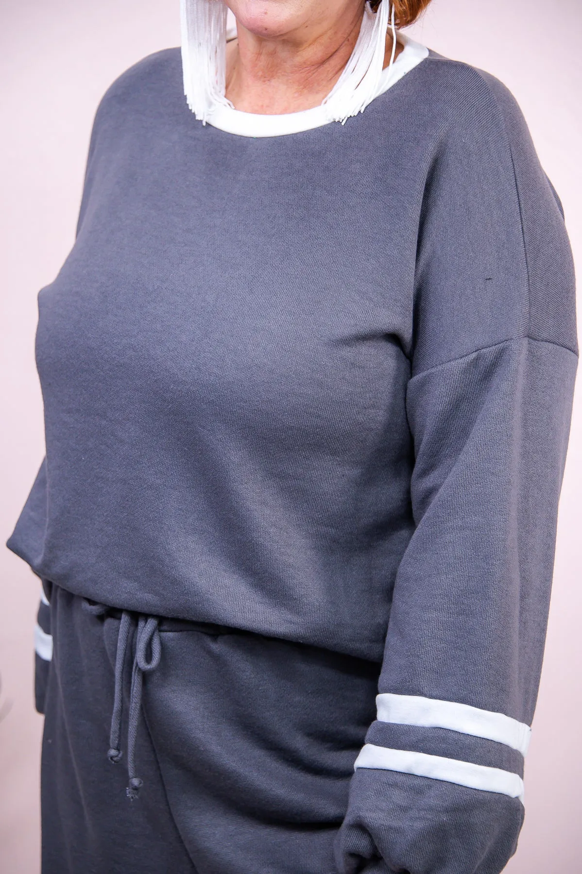 Casual Charm Charcoal/White Top - T8776CH