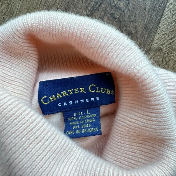 Charter Club Women's Cashmere Turtleneck Sweater Light Pink Size L