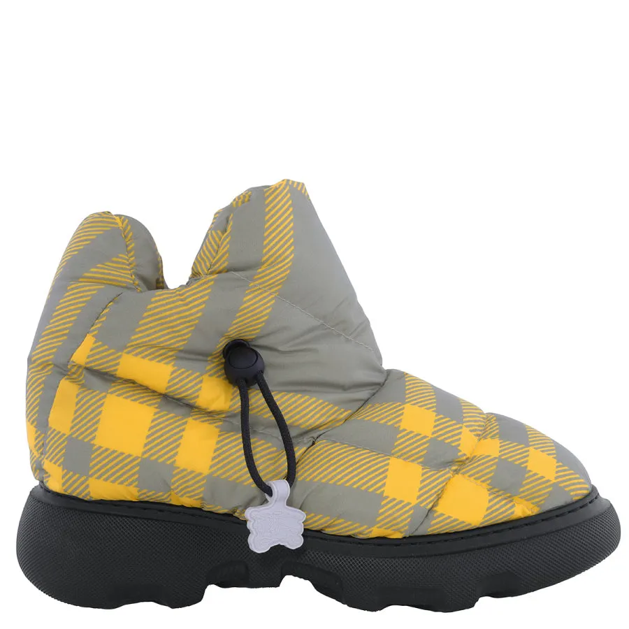 Check Drawstring Pillow Padded Snow Boots