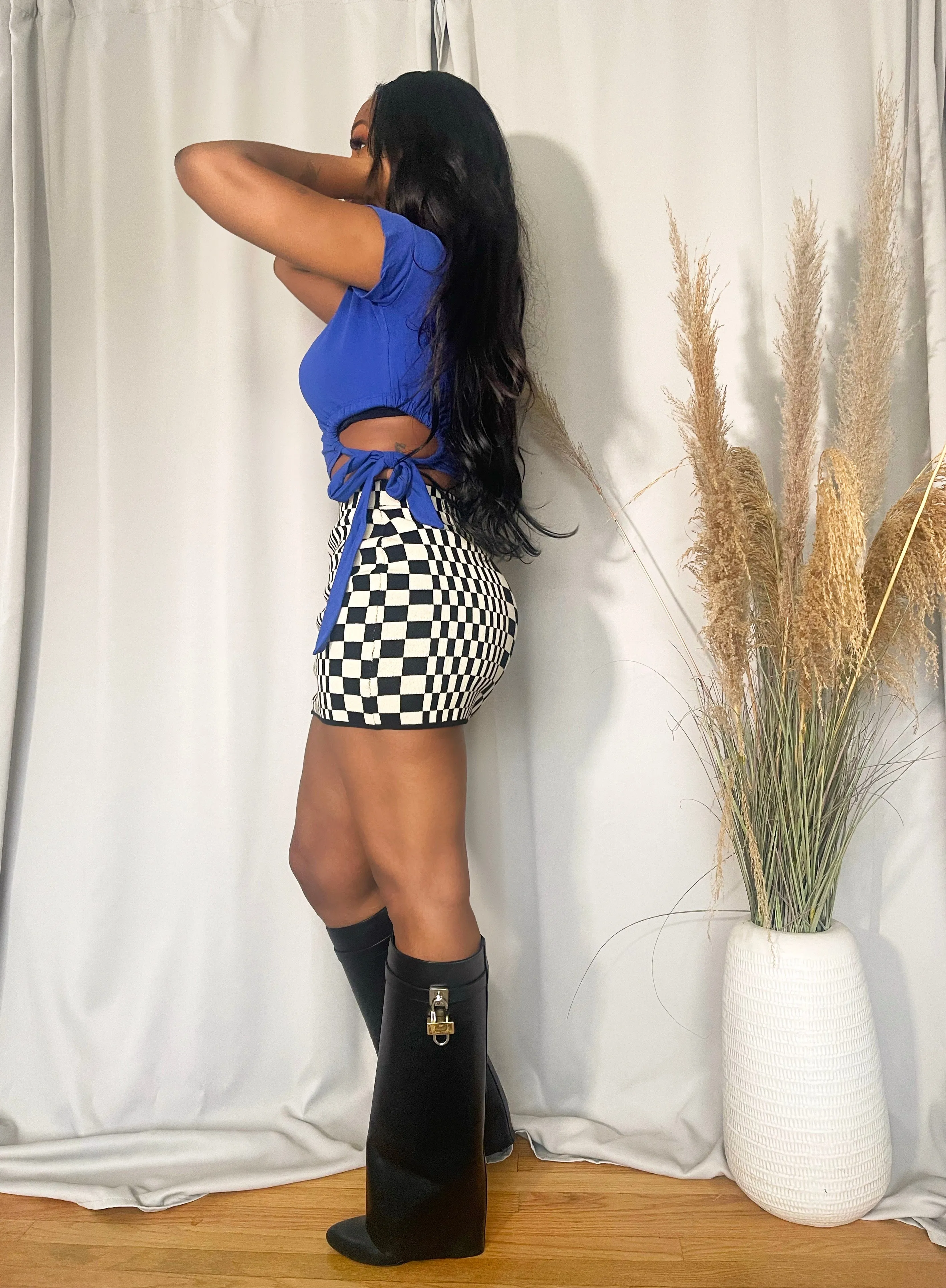 Checkered Knit Mini Skirt