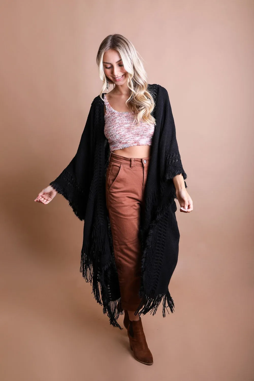 Chic Frayed Border Ruana Poncho