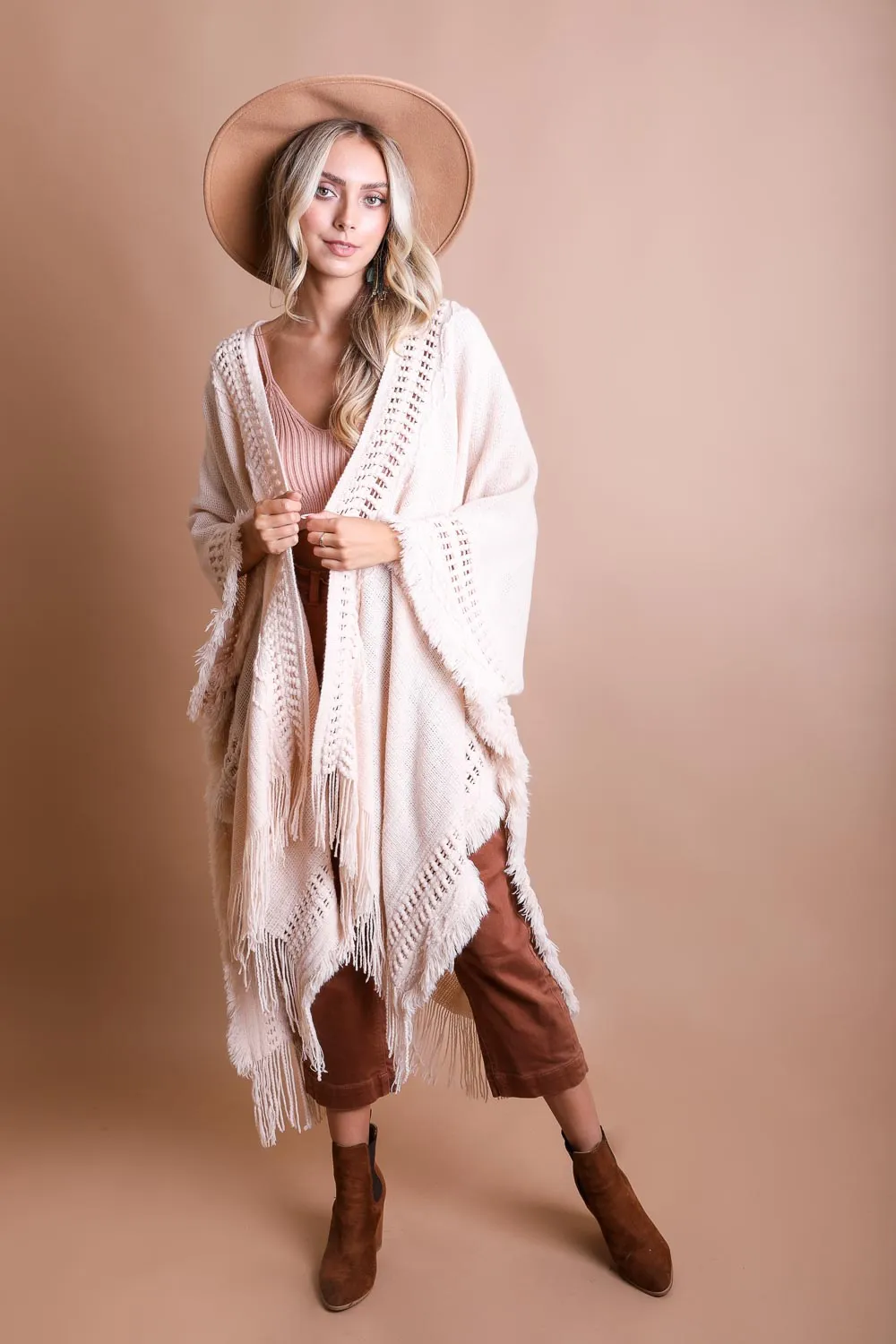 Chic Frayed Border Ruana Poncho