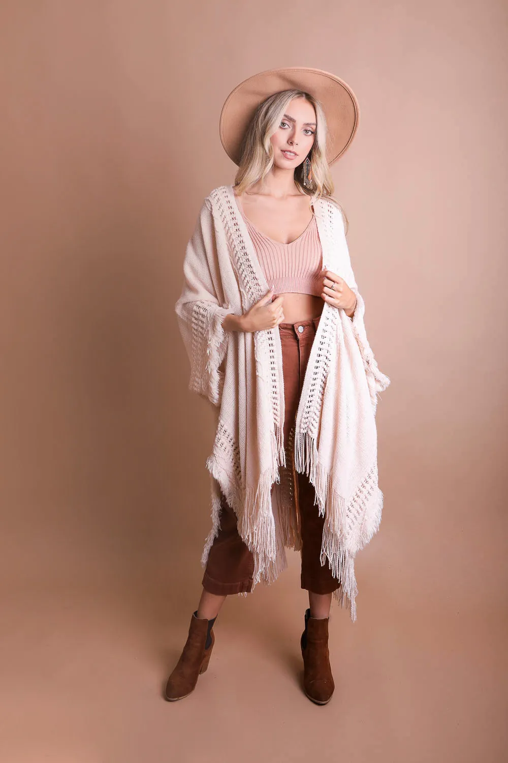 Chic Frayed Border Ruana Poncho