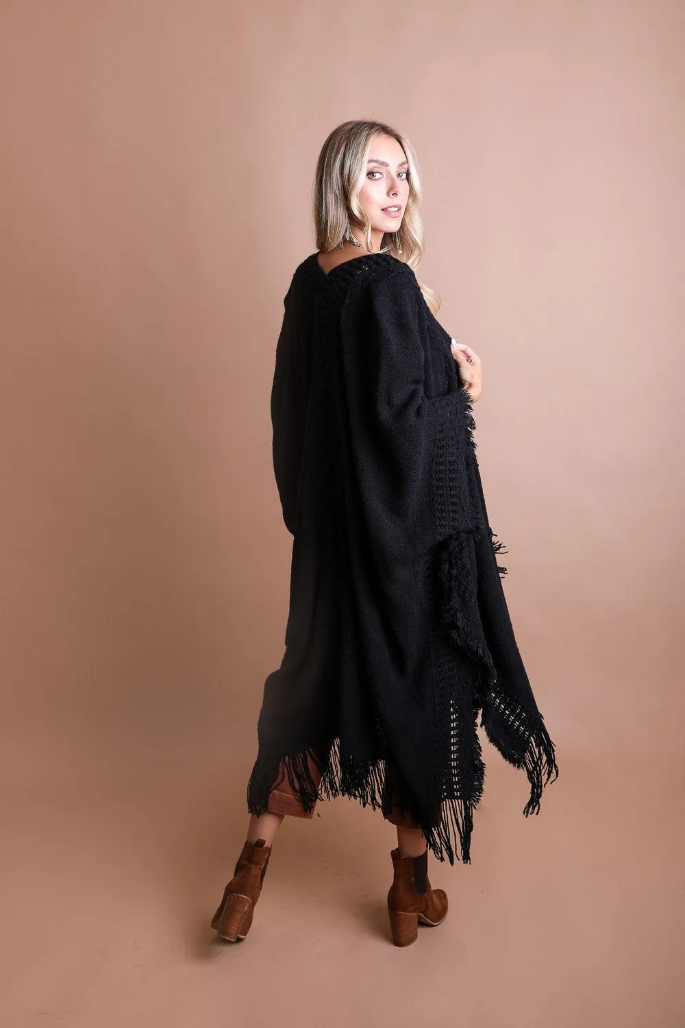 Chic Frayed Border Ruana Poncho