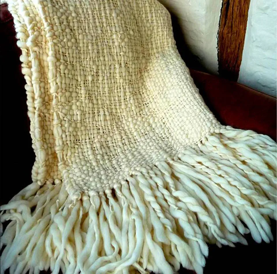 Chunky Blanket Throw - Flame Brown Wool