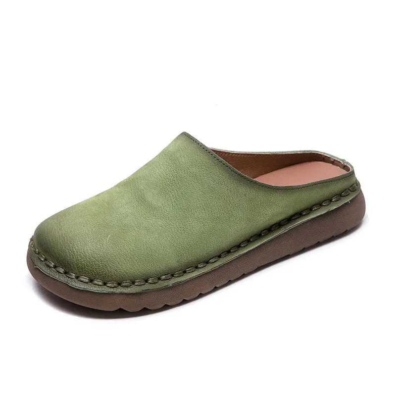Closed Toe Slippers Comfortable Leather Women Shoes