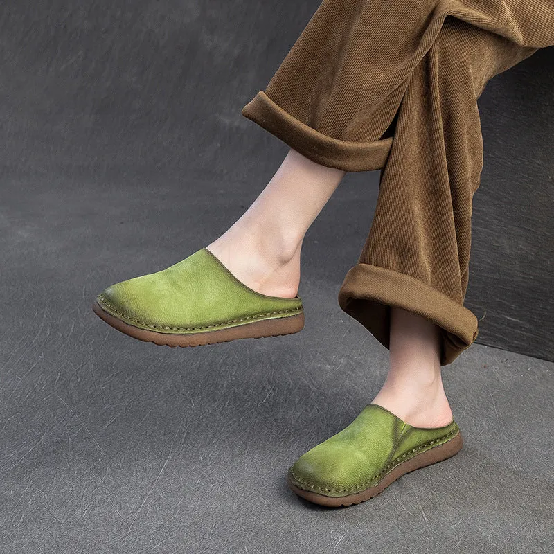 Closed Toe Slippers Comfortable Leather Women Shoes