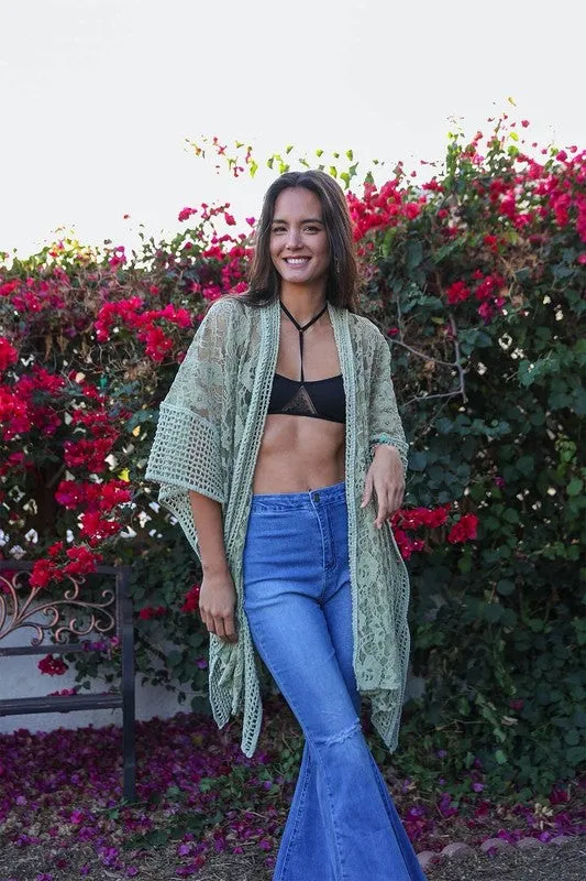 Country Vibes Floral Lace Textured Kimono