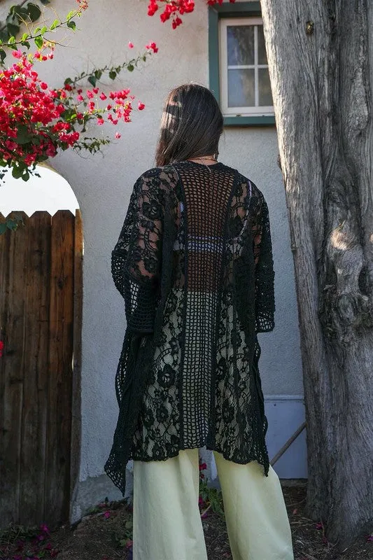 Country Vibes Floral Lace Textured Kimono