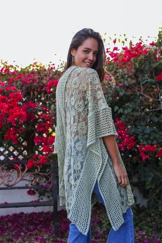 Country Vibes Floral Lace Textured Kimono