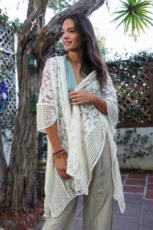Country Vibes Floral Lace Textured Kimono