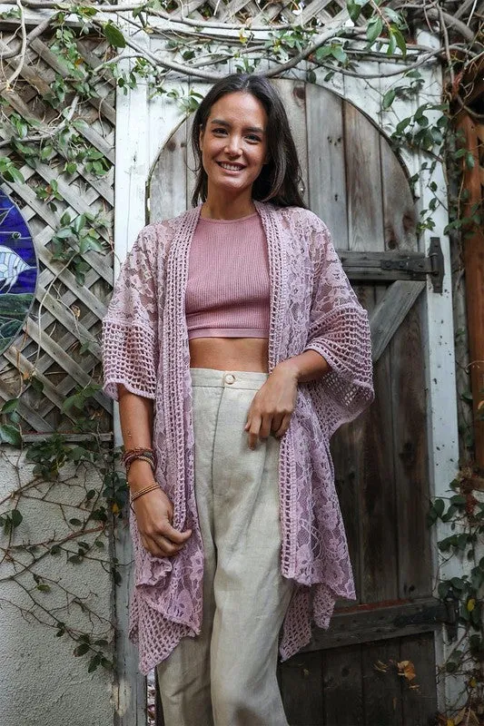 Country Vibes Floral Lace Textured Kimono