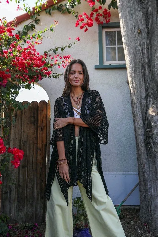 Country Vibes Floral Lace Textured Kimono
