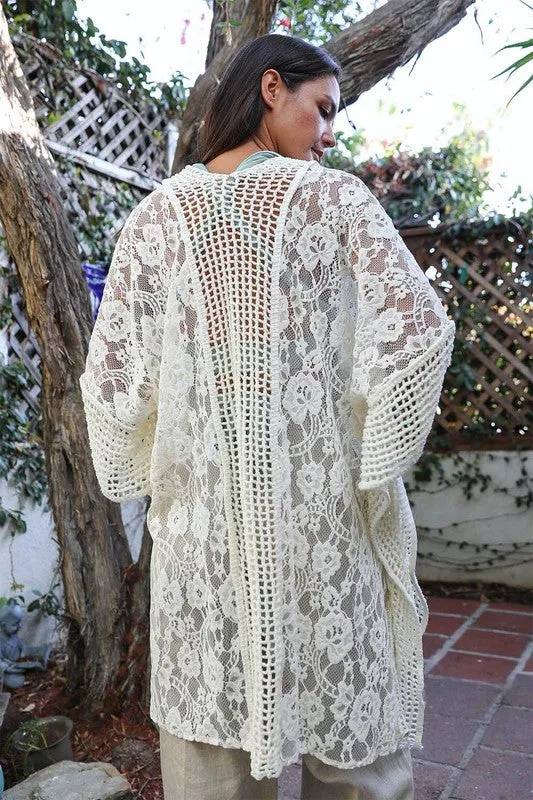 Country Vibes Floral Lace Textured Kimono