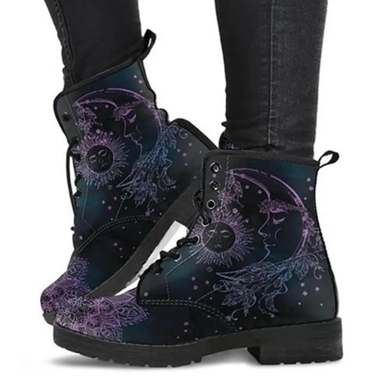 Creative Printed Lace Up Non-Slip Short Boots