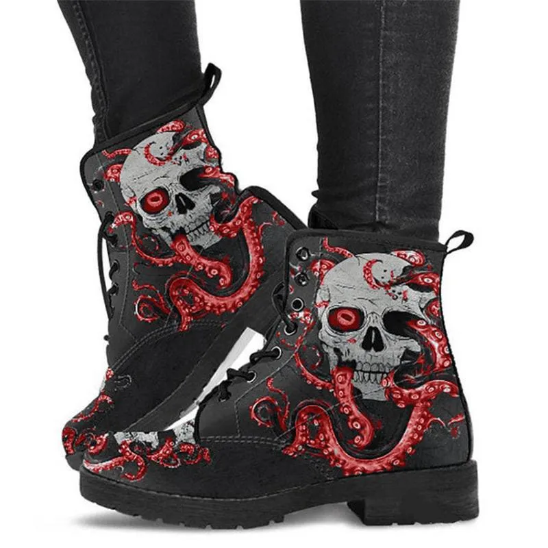 Creative Printed Lace Up Non-Slip Short Boots