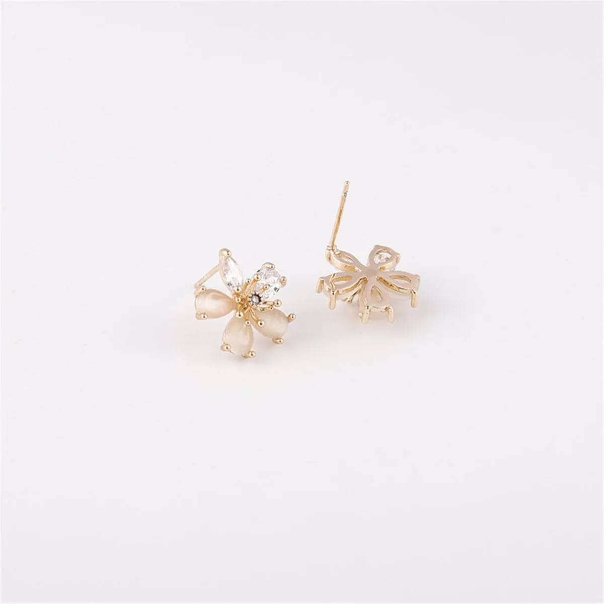 Crystal & Cats Eye Flower Stud Earrings