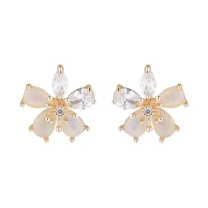 Crystal & Cats Eye Flower Stud Earrings