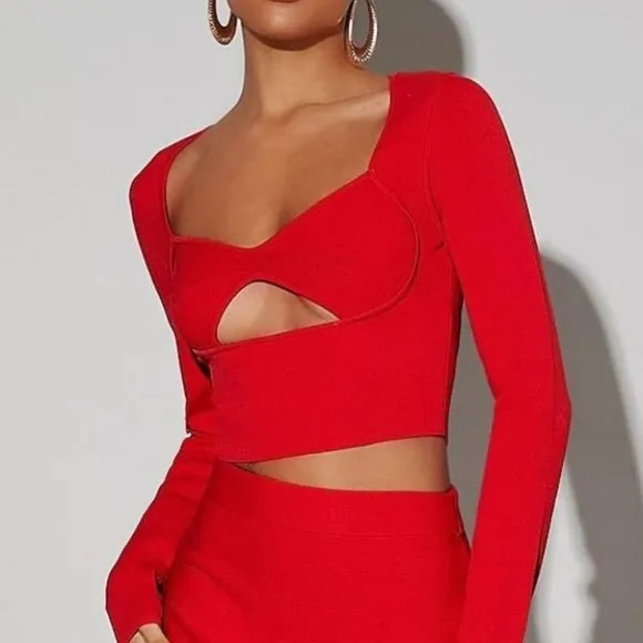 cutout front crop sweater trending fall winter red