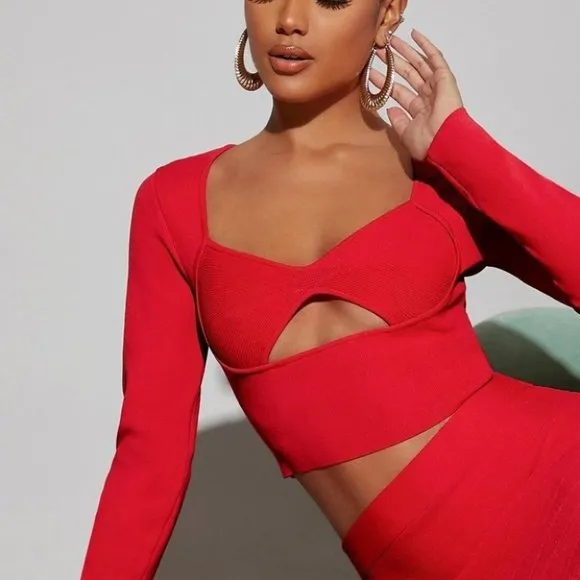 cutout front crop sweater trending fall winter red