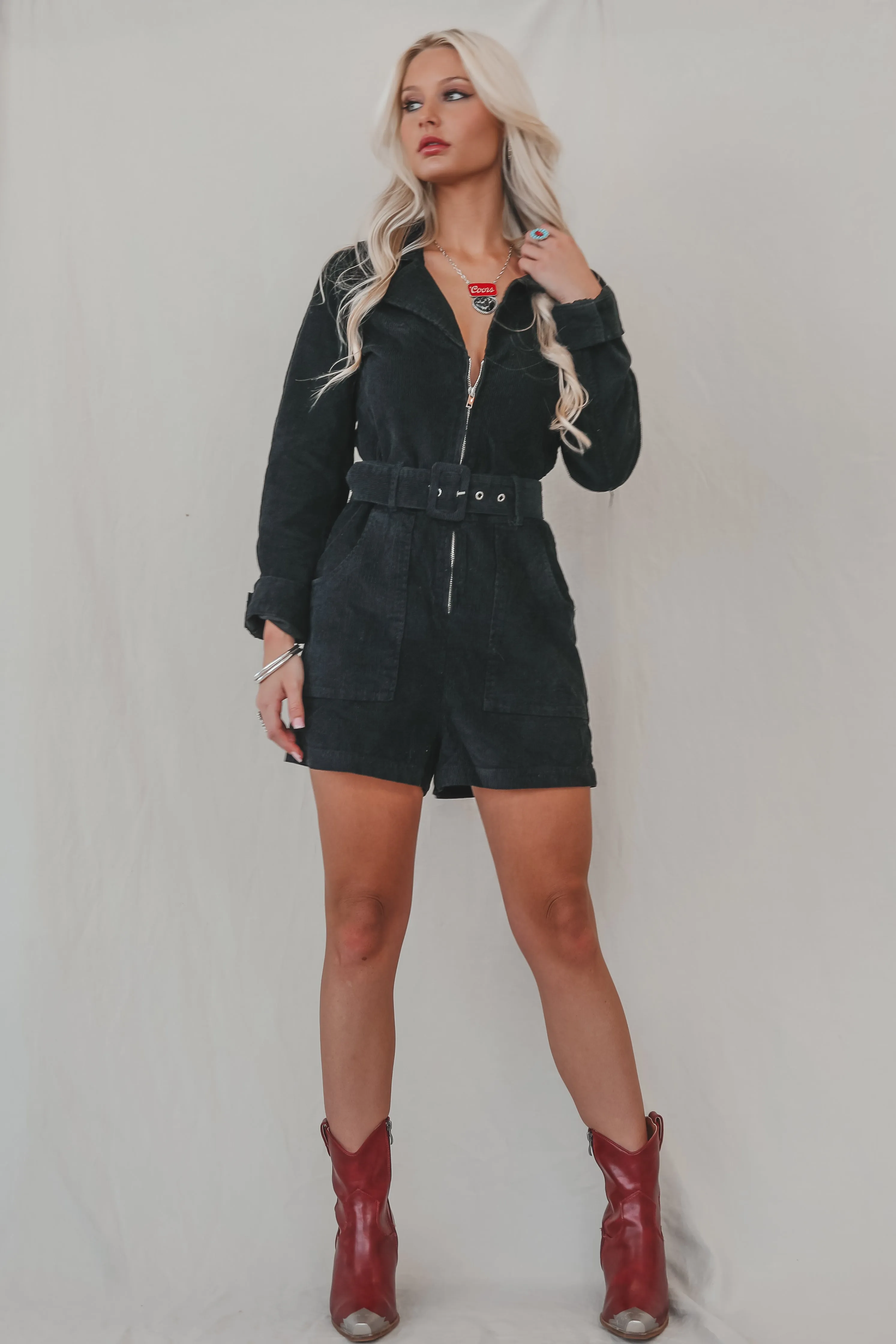 DEAL Calling From Colder Weather Corduroy Belted Rompers