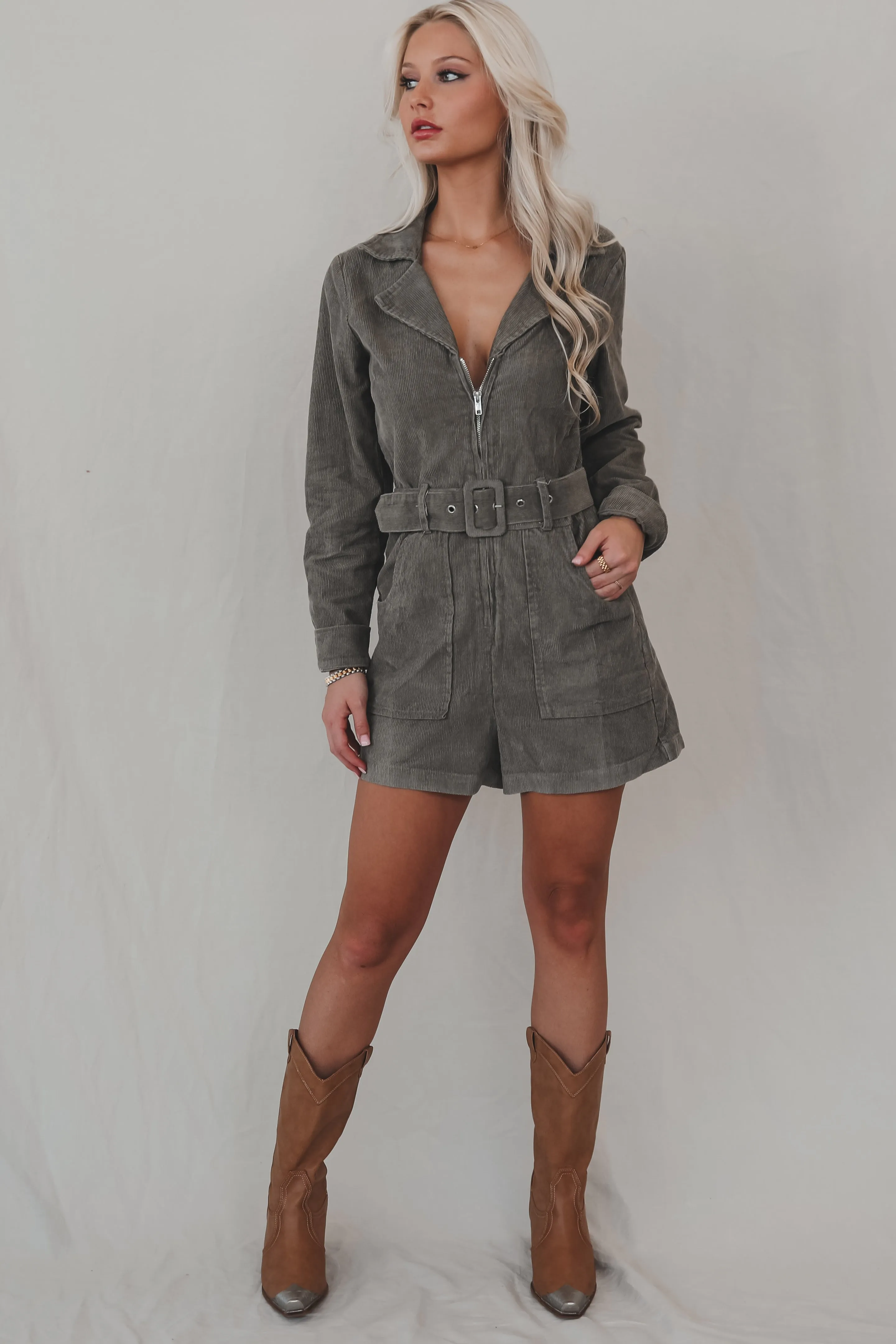 DEAL Calling From Colder Weather Corduroy Belted Rompers