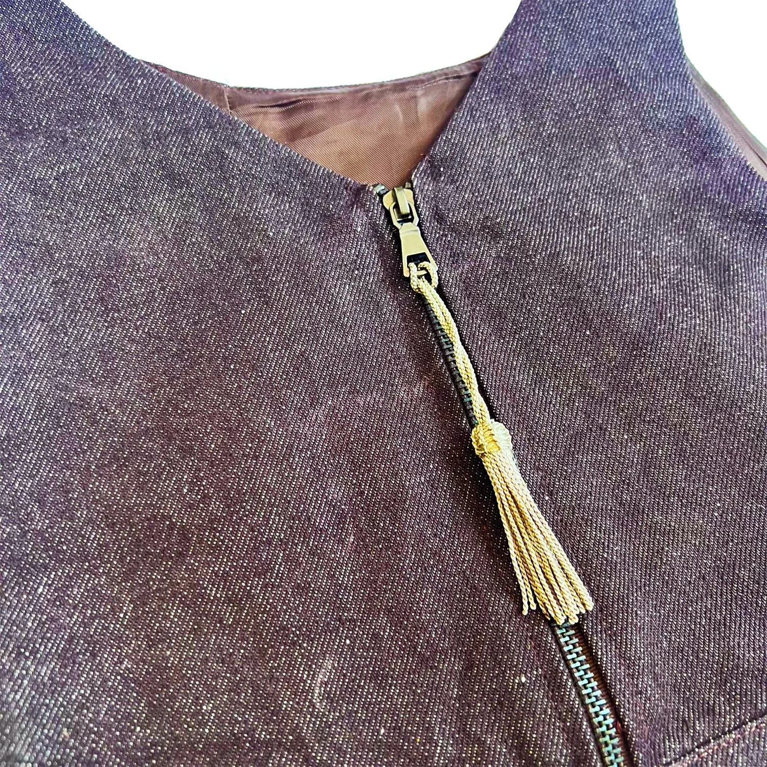 Denim Crop Top with Cut Outs in Brown