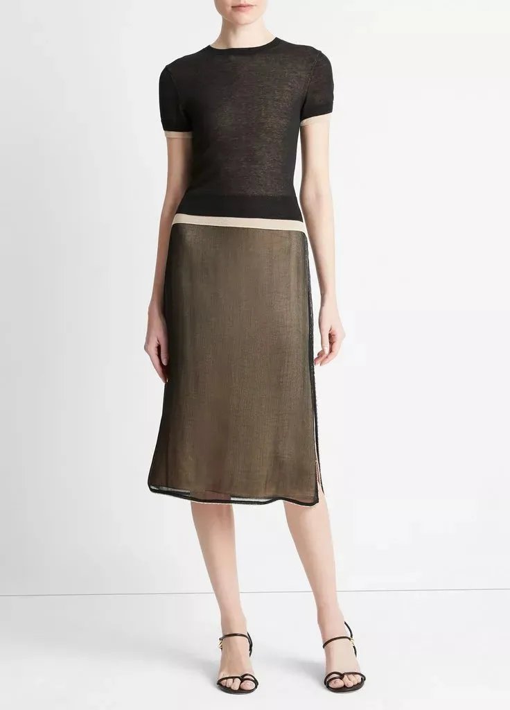 DOUBLE LAYER KNIT T-SHIRT IN BLACK
