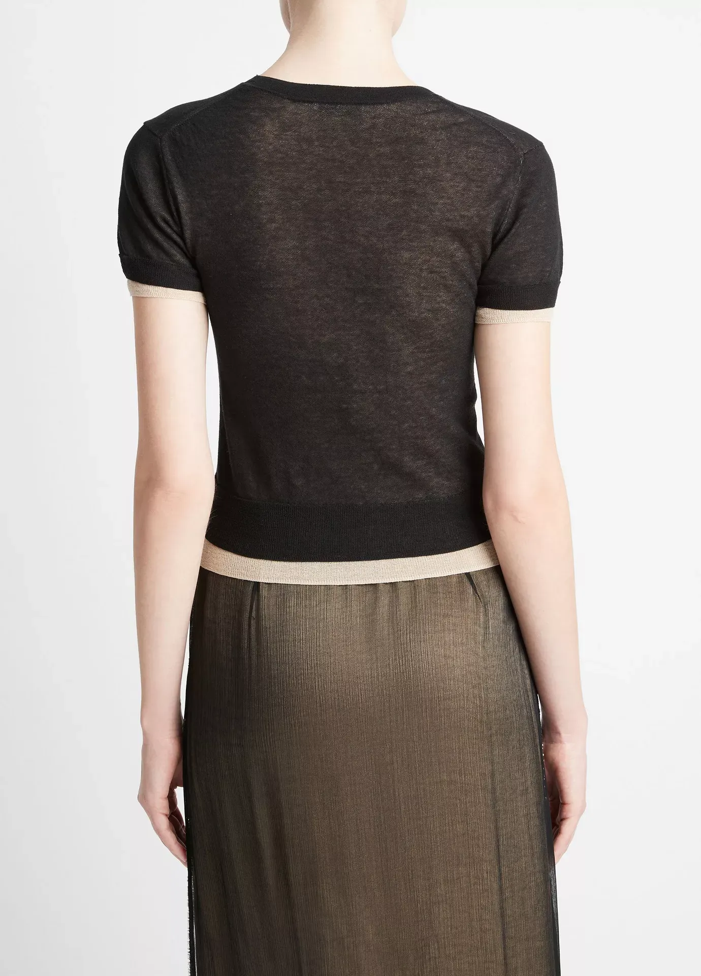 DOUBLE LAYER KNIT T-SHIRT IN BLACK