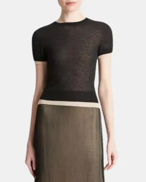 DOUBLE LAYER KNIT T-SHIRT IN BLACK
