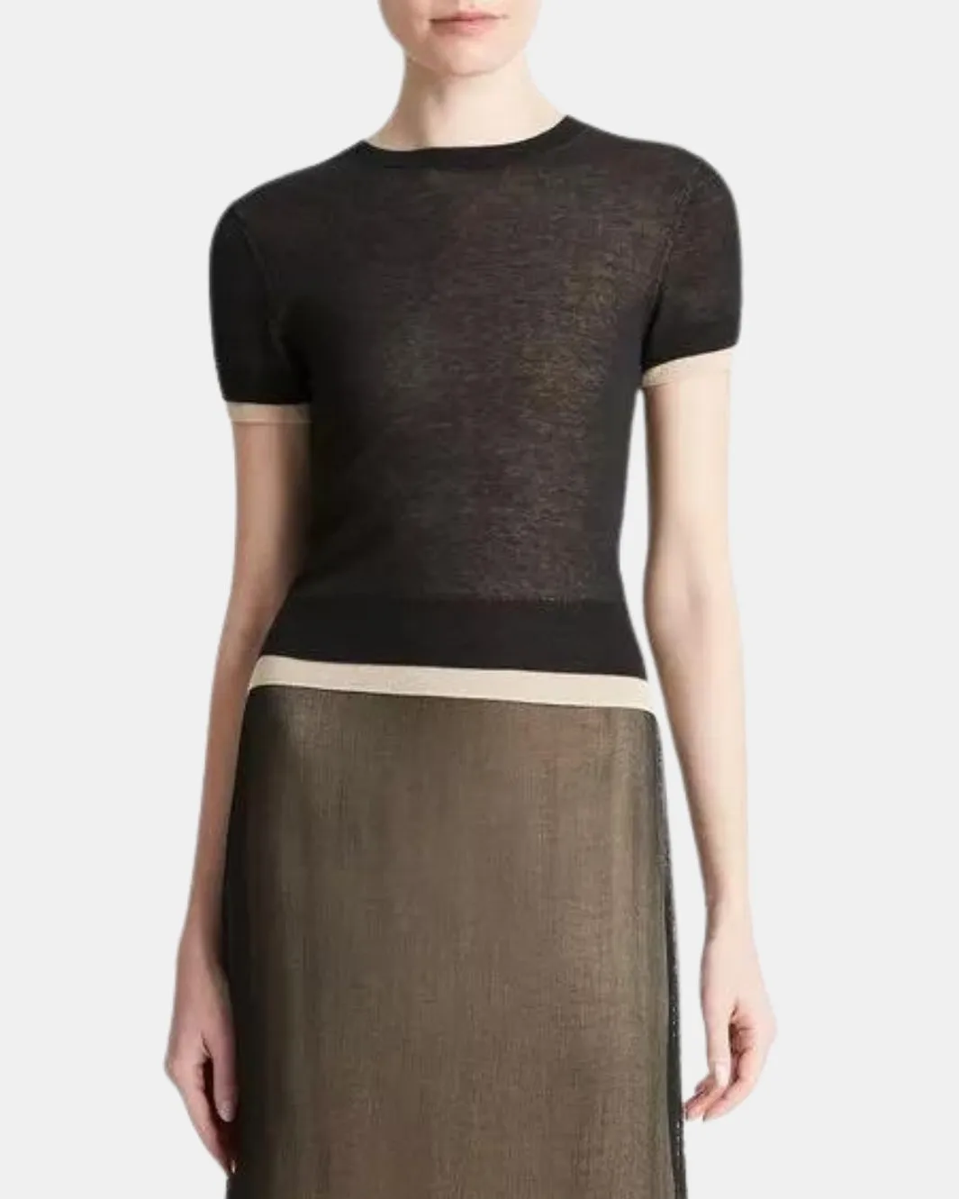 DOUBLE LAYER KNIT T-SHIRT IN BLACK