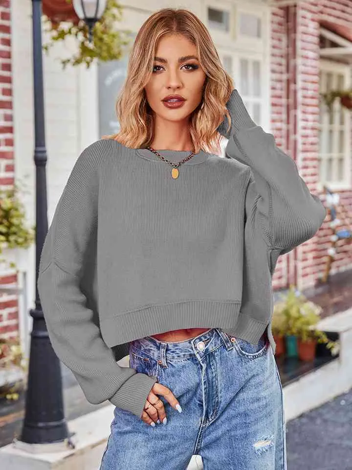 Dropped Shoulder Long Sleeve Knit Top