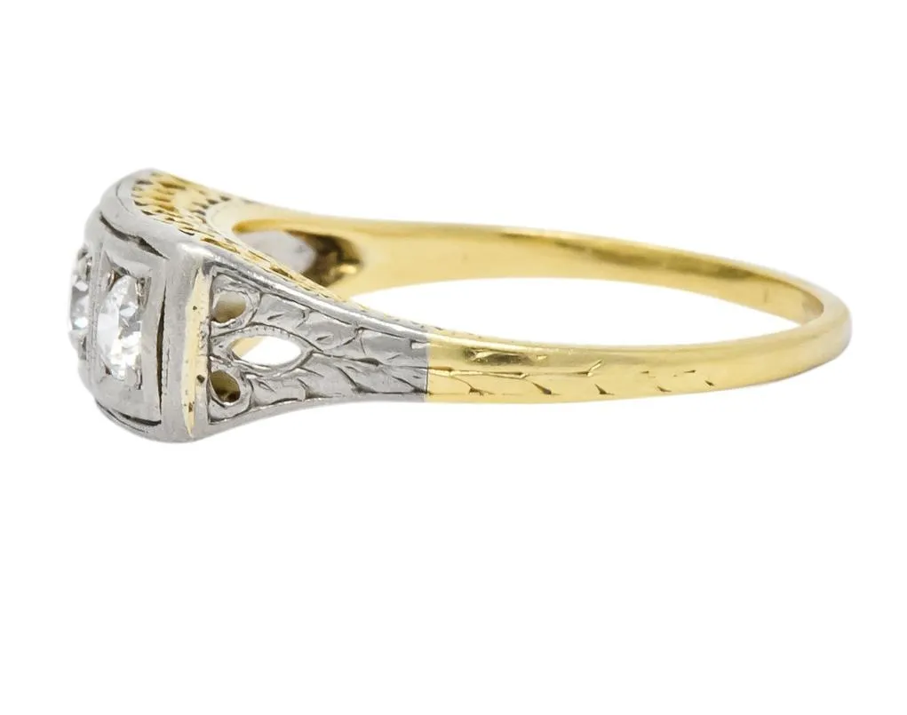 Edwardian 0.30 CTW Diamond Platinum-Topped 14 Karat Gold Ring