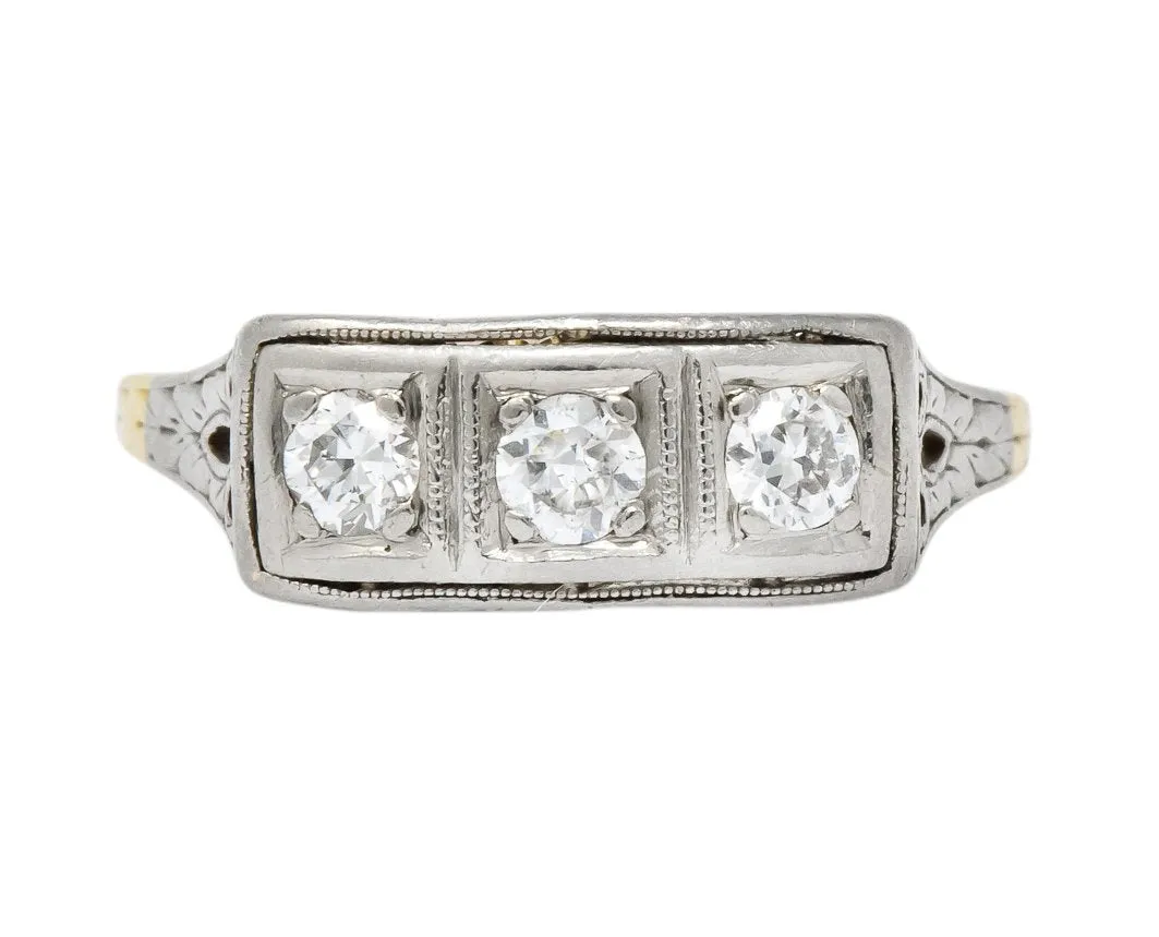 Edwardian 0.30 CTW Diamond Platinum-Topped 14 Karat Gold Ring