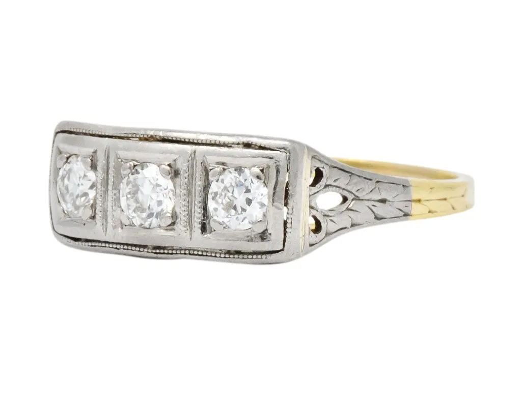 Edwardian 0.30 CTW Diamond Platinum-Topped 14 Karat Gold Ring