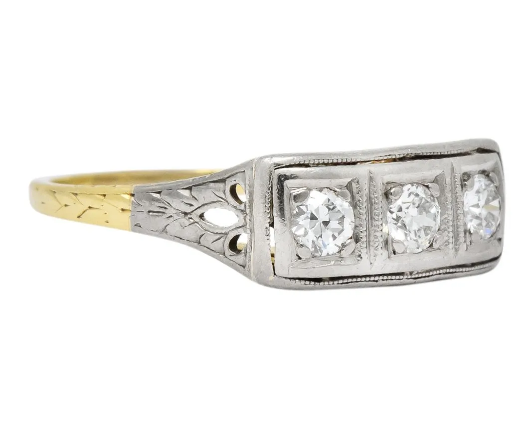 Edwardian 0.30 CTW Diamond Platinum-Topped 14 Karat Gold Ring