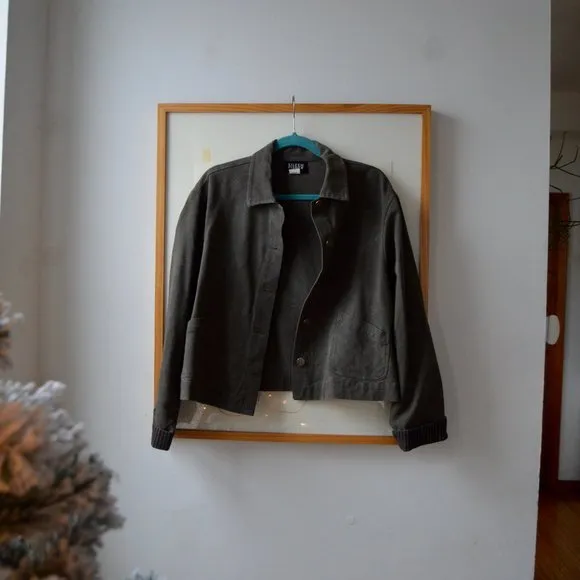 Eileen Fisher Hunter Green / Sage Wide Hem Button Down Jean Jacket Size Large