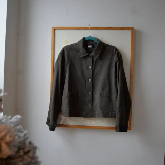 Eileen Fisher Hunter Green / Sage Wide Hem Button Down Jean Jacket Size Large