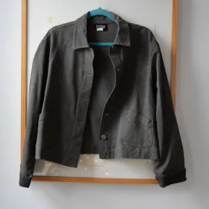Eileen Fisher Hunter Green / Sage Wide Hem Button Down Jean Jacket Size Large