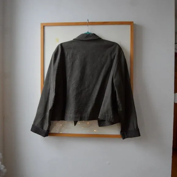Eileen Fisher Hunter Green / Sage Wide Hem Button Down Jean Jacket Size Large