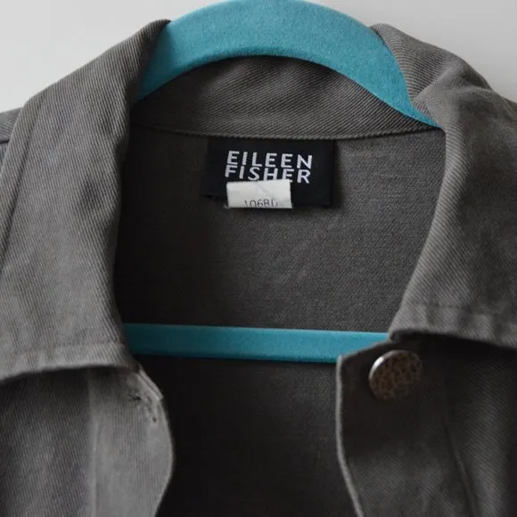 Eileen Fisher Hunter Green / Sage Wide Hem Button Down Jean Jacket Size Large