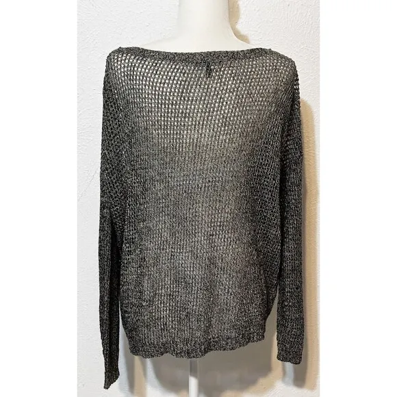 Eileen Fisher Women’s Size XL Wool Linen Blend Open Knit Black White Sweater