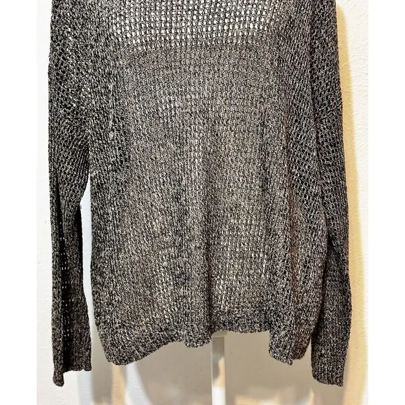 Eileen Fisher Women’s Size XL Wool Linen Blend Open Knit Black White Sweater