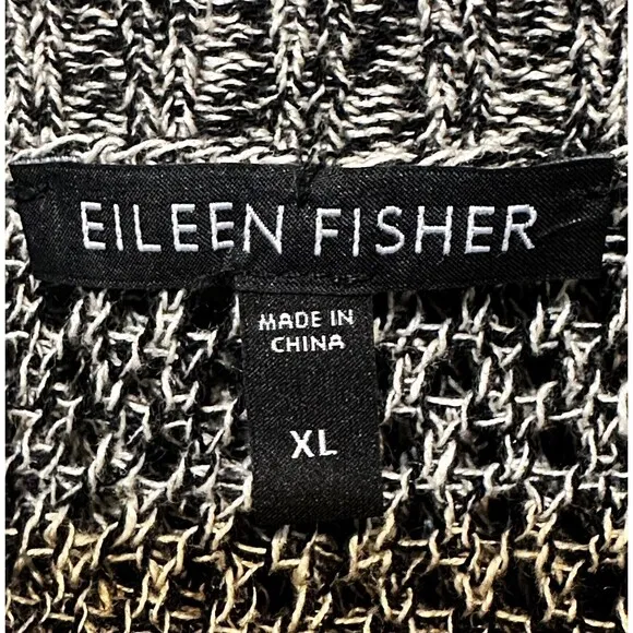 Eileen Fisher Women’s Size XL Wool Linen Blend Open Knit Black White Sweater