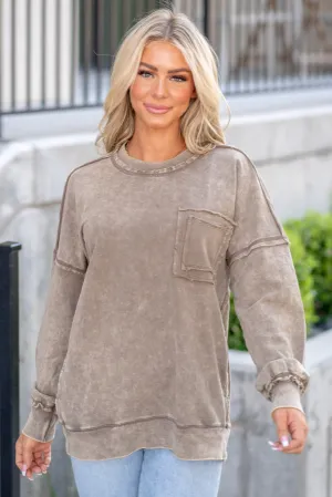 Exposed Seam Round Neck Dropped Shoulder Sweatshirt