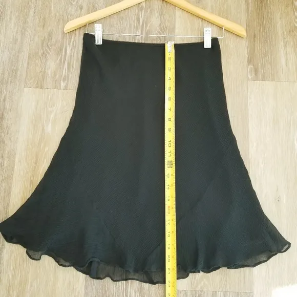 Express Vintage Black Silk Pull-on Midi Lined Skirt Fairy Whimsical Goth Ruffle