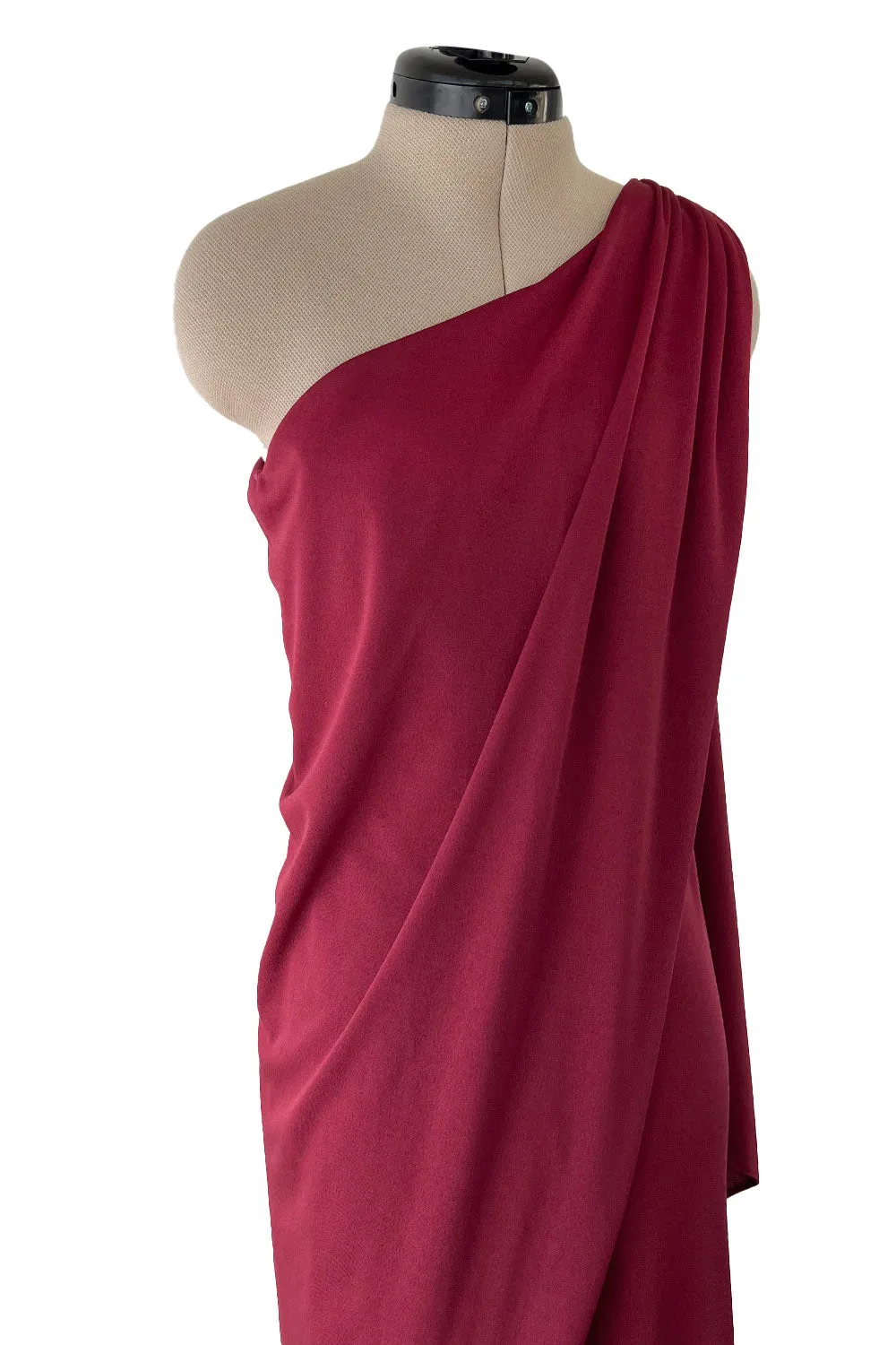 Fabulous 1970s Unlabeled Burgundy Jersey One Shoulder Wide Leg Jumpsuit