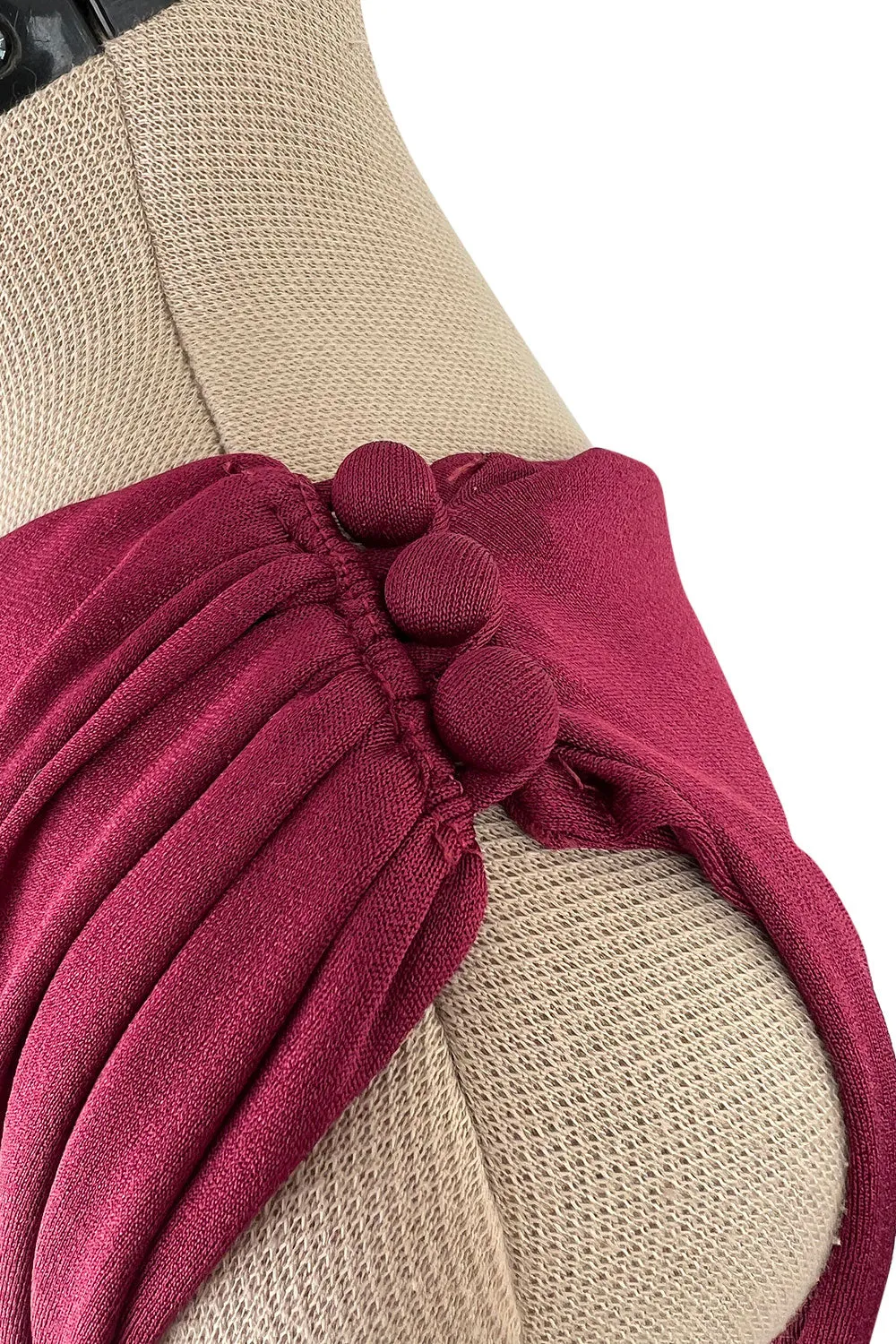 Fabulous 1970s Unlabeled Burgundy Jersey One Shoulder Wide Leg Jumpsuit